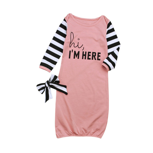 Newborn Baby Blanket Sleeping Bag I'M HERE Letter Striped Print 4 Designs Ins Maternity Newborn Blankets with Hairband