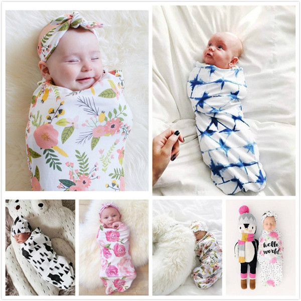 Cotton Baby Swaddle Wrap Set Soft Newborn Sleeping Baby Blankets Bags Infant Photography Props Fashion Cute Ins Headband