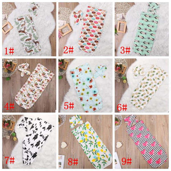 New Baby sleeping bag Swaddle Set Blankets Wrap Blanket With Hairband Floral Sleeping Bag Wrap 9 design