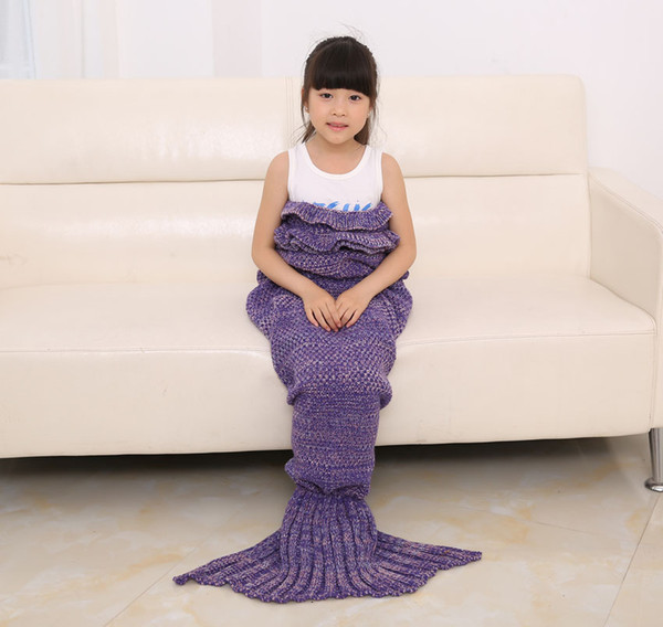 Knitted Mermaid Blankets Kids Girls Multi Color Sweater Sleeping Bags Western Cute Kids Swaddling Blankets 5pcs/lot Mix Color