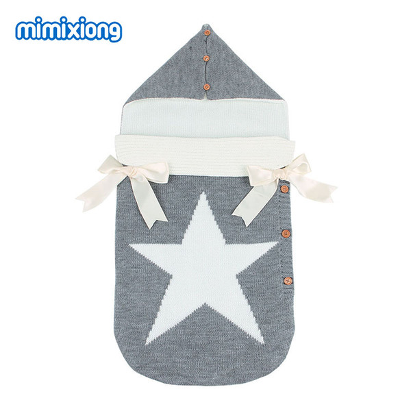 Autumn Envelopes for Newborns Five Star Knitted Sleeping Bags Winter Grey Button Up Infant Baby Swaddle Wrap Sleep Sacks Thermal