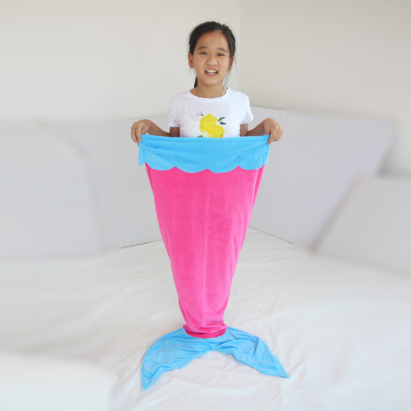 140CM Girls Sleeping Bag Fleece Double Layer Mermaid Tail Sleeping Bag Blue Pink Purple Kids Sleeping Bag Nap Blanket