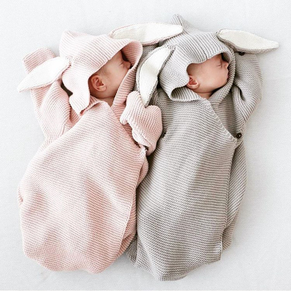 2019 Autumn New Arrival korean style Cute Rabbit Ears Stereo Knitted sweater Sleeping Bag for cute sweet newborn baby girls boys