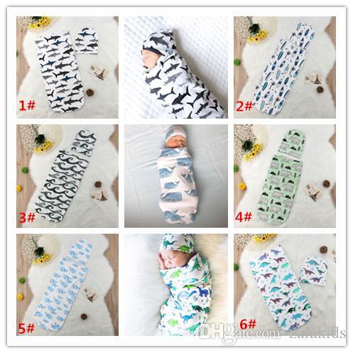 11 Colors Infant Cartoon Cotton Shark Whale Swaddle Blanket 2 Piece Set Sleeping Bags +Cap Newborn Baby Sleepingbag