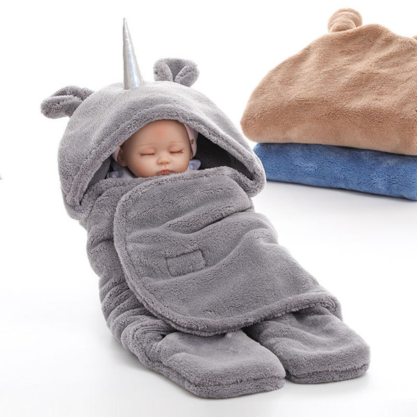 Double use Layer lamb velvet blanket plain plain warm baby sleeping bag footmuff towel unicorn baby blanket