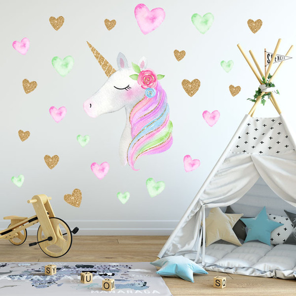 New 36*60cm unicorn wall sticker children baby Animal Cartoon PVC unicorn horns home decor wall stickers Decal Kids Bedroom Decorations