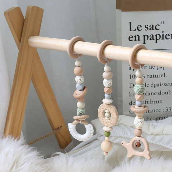3Pc/Set Baby Teether Beech Wooden Ring Crochet Beads Rodent Rattle Toys Play Gym Crib Mobiles For Kids Products GiftMX190917
