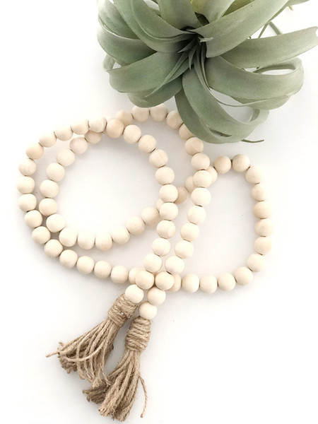 Natural Wooden Bead Chain with Tassel Garland Northern Europe Nursery Home Décor Hand Made Wood Farmhouse Decoration