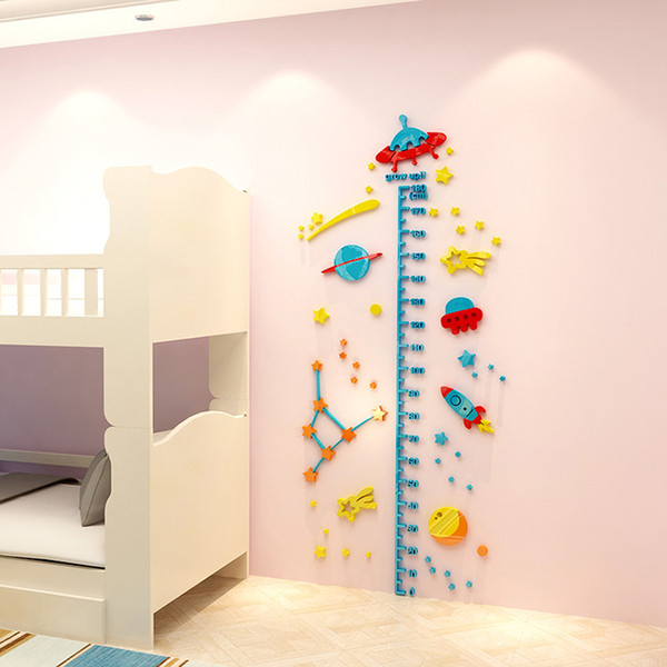 3D UFO Rocket Height Measure Wall Sticker Baby Kids Rooms Growth Chart Nursery Room Decor Wall Art