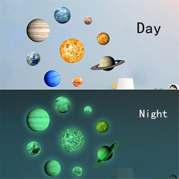 Kids Room Wall Stickers Glow in the Dark Decor Solar System Glowing Decals Wallpaper Decorations for Boys and Girls