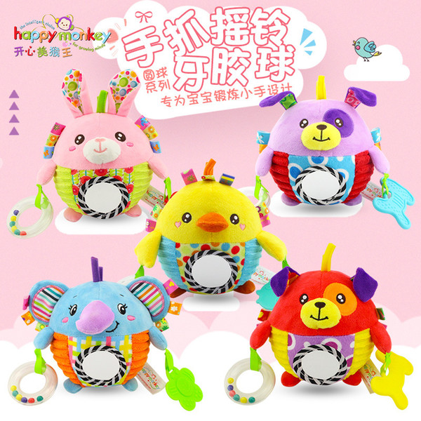 Baby Teether Hand Bell Educational Plush Animal Toys Stuffed Dog Rabbit Duck Elephant Doll 5 style Infant Rattles NEW ARRIVAL SH190913