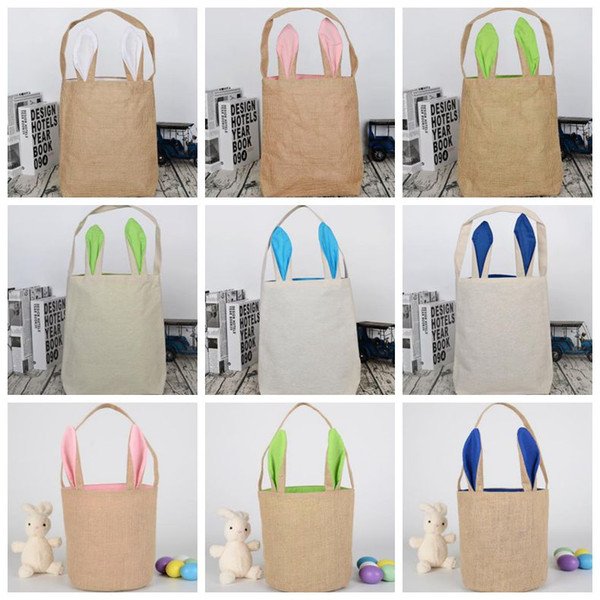 Burlap Easter Bags Personalized Easter Bunny Buckets Rabbit Ears Bucket Gift Bag Egg Hunting Organizer 17 Styles DW4918