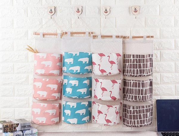 Hanging Organizers 3 Grid Wall Door Hanging Organizer Container flamingo Organizer Storage Bag Sundries Organizer Pouch DC741