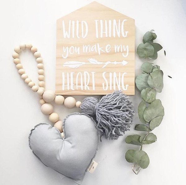 Nordic Style Kids Room Decorations Wooden Beads Garland with Heart Star Tassels Scandinavian Style Baby Tent Hanging Decor
