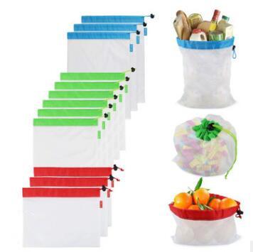 Mesh Produce Bags Grocery Shopping Sundries Organizer Fruit Vegetable Storage Bags Drawstring Reusable Toys Washable Eco Friendly Pouch 5018