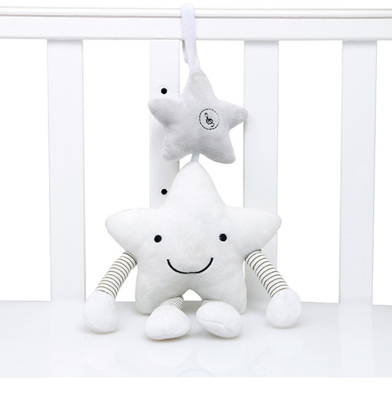 Plush Musical Mobile Wind Chimes White Star Accompany Toy Hanging on the Bed Gift for Babies