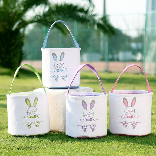Bunny Easter Bucket Personalized Canvas Easter Baskets Monogram Bunny Bag Kids Candy Eggs Hunting Bags Party Favor Organizer 4 Colors DW4919