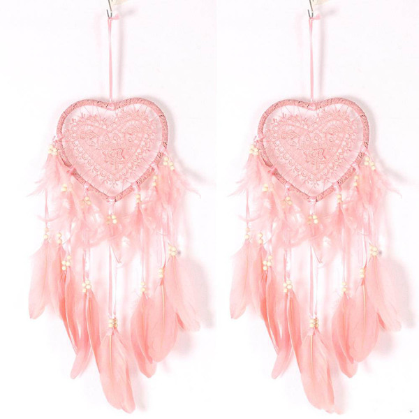 Heart shaped love Wind Chimes Handmade Lace Dream Catcher Feather Bead Hanging Decoration Ornament Gift Home Decor Wall Hanging Dreamcatcher