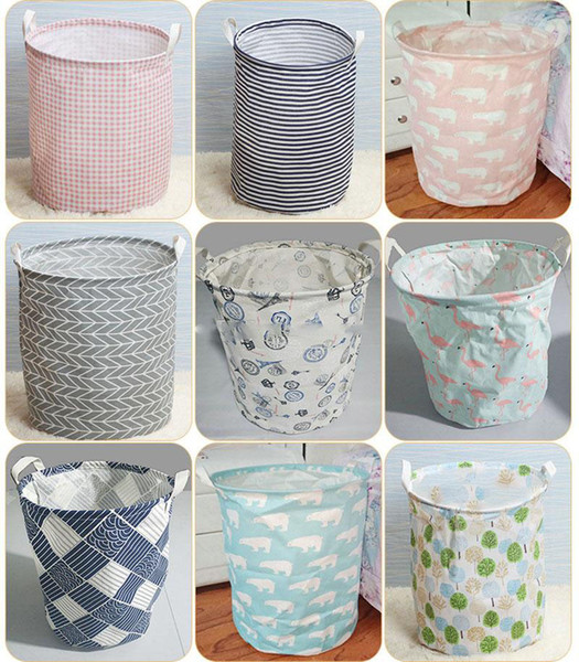 21 Styles Printed Foldable Storage Buckets Kids Toys Dirty Clothes Laundry Storage bag cotton linen storage basket box striped baskets