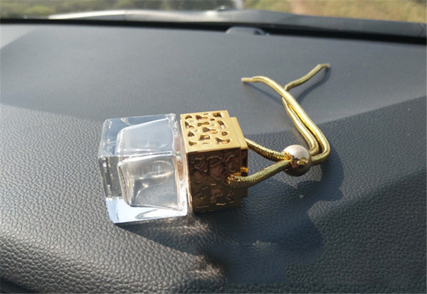 Square Glass Car Perfume Bottle Bag Pendant Essential Oil Liquid Dropper Clear Bottles Empty Hanging Car Diffuser Room Ornament A21602