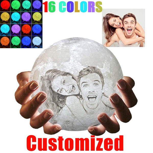 Customized 16 colors 3D printing Moon night light Custom Photo Moon Lamp Touch Switch Moonlight with Stand Creativity Gift home decor 6 size