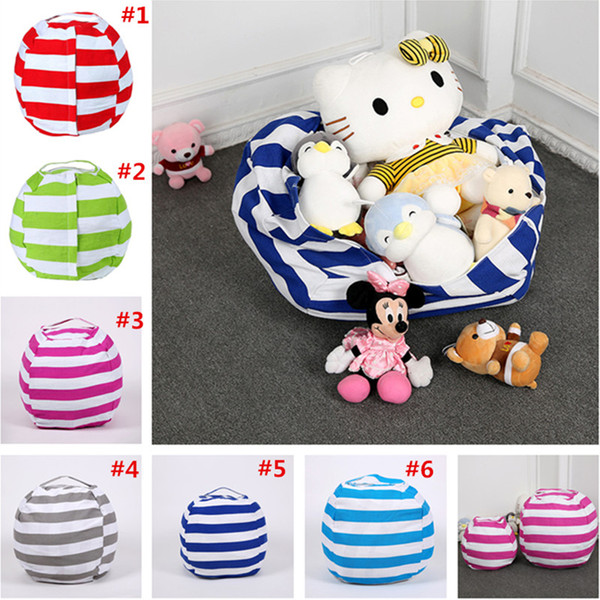 Stripe Storage Bean Bag Kids Stuffed Animal Toys Globular Storage Pouch Play Mat Portable Clothes Organizer Tool with Zipper Sale