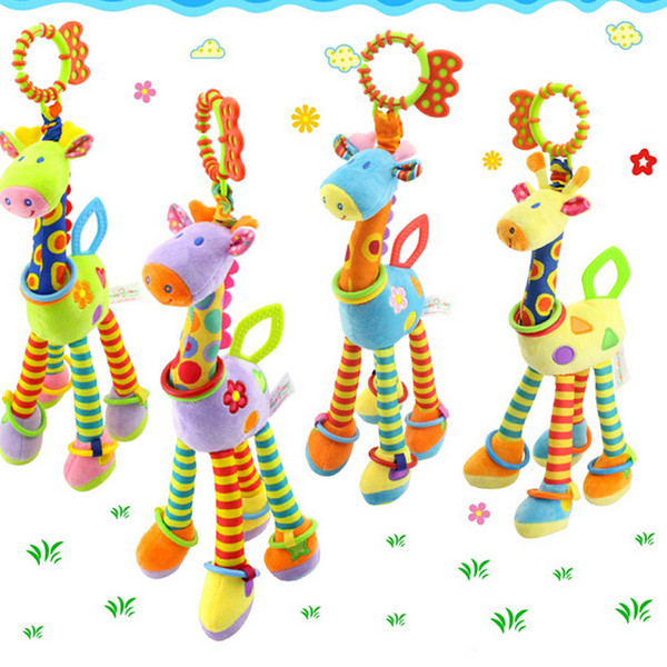 Cute Giraffe Plush Animal Toy Baby Bed Hanging Stuffed Doll Soft Plush Toy Newborn Baby Kids Infant Toys Purple Green Blue