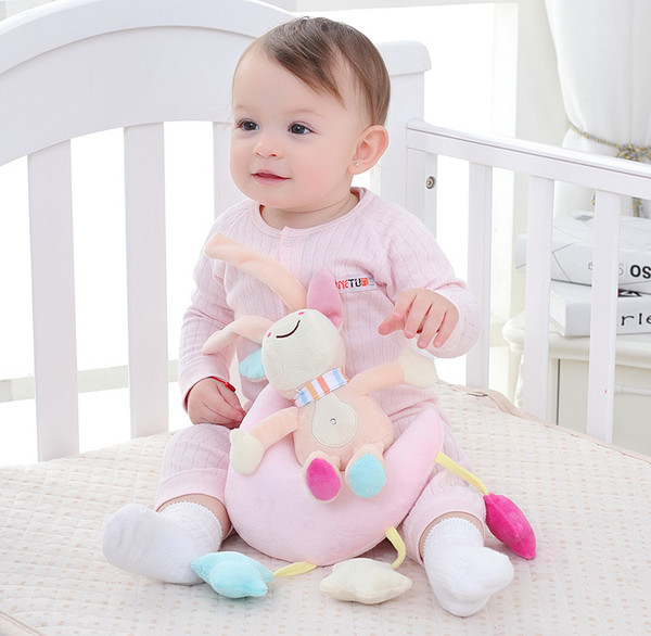 Baby bed crib Soft Animal Monkey Bear Owl Donkey Rattle Hand Bell Plush Stroller early Educational Toy