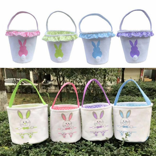 Easter Basket Canvas Rabbit Buckets Bunny Baskets Candy Tote Bag Easter Egg Hunt Bags Kids Gift Organizer 16 Designs DW4974