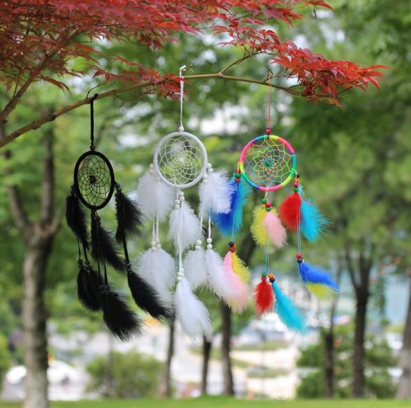 Wholesale Feather dream catcher white black rainbow fur children room decoration car hanging accessories kids gifts