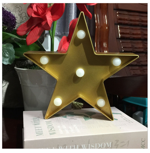Gold Star Shaped LED Light Bedside Letter Light 6 Pentagram Plastic Decoration DIY
