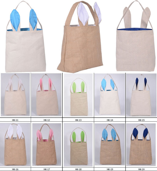 New 10styles Cotton Linen Easter Bunny Ears Basket Bag For Easter Gift Packing Easter Handbag For Child Fine Festival Gift 255*305*100mm3963