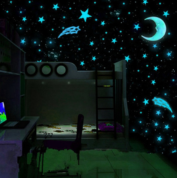 hot style 80pcs/set plastic wall stickers luminous stars glow in the dark blue 3cm room decal wall decor