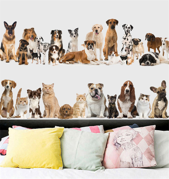 60*90cm cartoon animal decal home decor wall stickers cat dog skirting wall sticker bedroom background decoration waterproof stickers