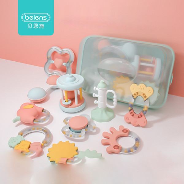 Beiens 6-8Pcs/Set Colorful Baby Rattle Set Montessori Toys Teething Kids Educational Crib Mobiles Baby Teether Rattles for Baby CJ191216