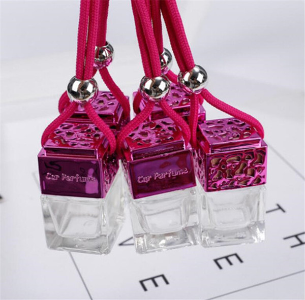 Square Glass Car perfume Bottle bag Pendant Essential Oil Liquid Dropper clear Scent Bottles Empty Hanging Car Diffuser room Decors A21602