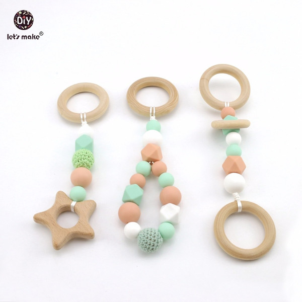 Let's Make Baby Play Gym Accessorie 3pc Chew Silicone Beads DIY Teether Jewelry Nursing Pendants Baby Toys Rattle Wooden Teether CJ191220
