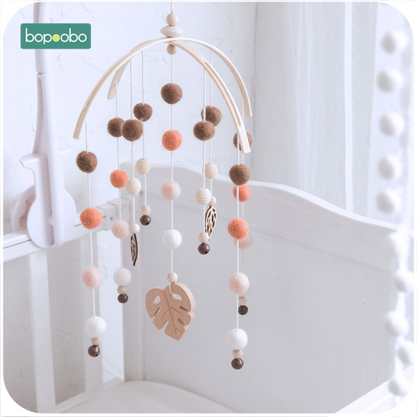 Bopoobo 1 set Silicone Beads Baby Mobile Beech Wood Bird Rattles Wool Balls Kid Room Bed Hanging Decor Nursing Children Products V191109