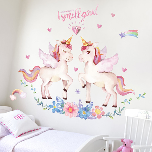 1pc 90*120cm Children Dream unicorn wall sticker kids living room bedroom warm cartoon home decor wall stickers decoration Wallpaper