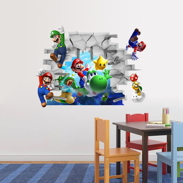 2020 ZY1440 Super Mario wall stickers cartoon 3D wallpapers children removable 48*65cm PVC wallpaper for kids room DHL C1077