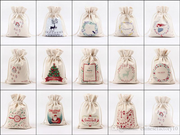 DHL Christmas Gift Bag Canvas Drawstring Xmas Santa For Gifts Candy Sack Bags 14 Designs IN STOCK!