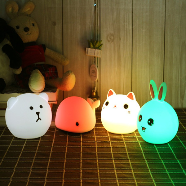 Touch Silicone Led Night Light USB Rechargeable Baby Children Kids Gift Animal Cartoon Lamp Bedside Bedroom Living Room