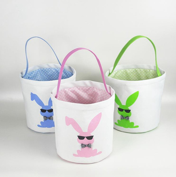 Easter Bunny Basket Eggs Bags Rabbit Printed Canvas Handbags Toys Bucket Tote Eggs Hunt Bag 15 NEW Designs DW4967