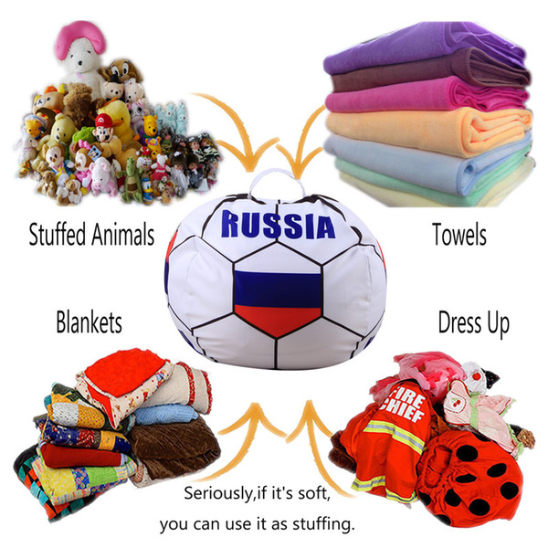 2018 World Cup Print Design Toys Stoarge Bean Bag Plush Toys Chair Bedroom Stuffed Animal Room Mat Clothes Portable Toys Soccer Funs Beanbag