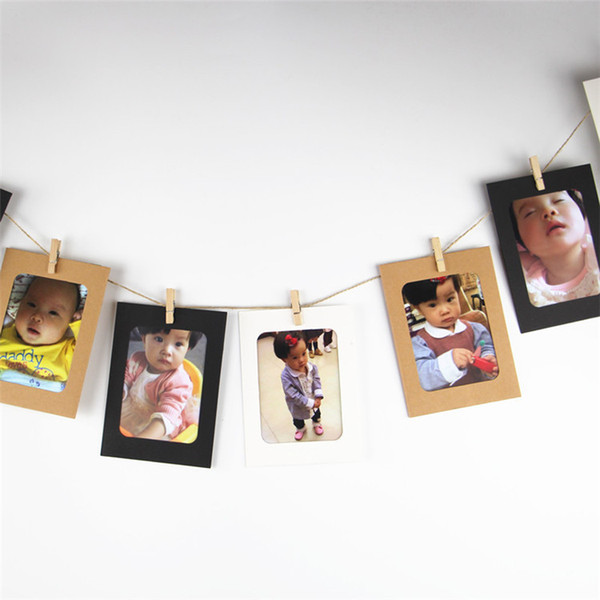 3color Suspension frame Washing Line Hanging Gallery on Line Paper Photo Frames Wooden Clip Hemp Rope Suitable for 3-inch photo IB552