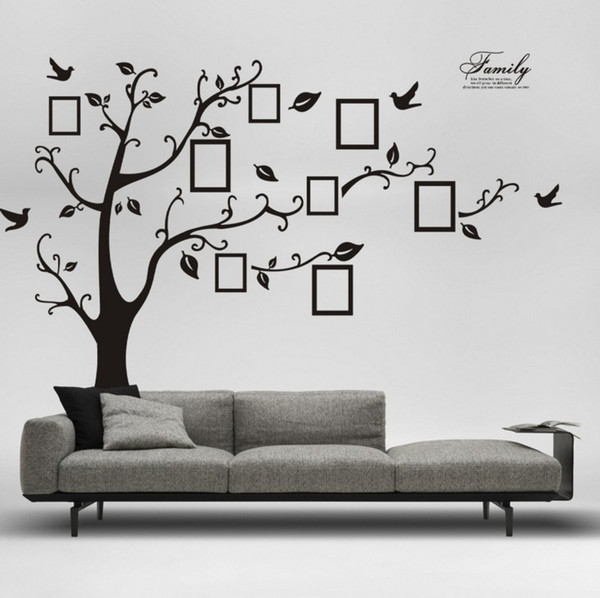 Free Shipping:Large 200*250Cm/90*120in Black 3D DIY Photo Tree PVC Wall Decals/Adhesive Family Wall Stickers Mural Art Home Decoration