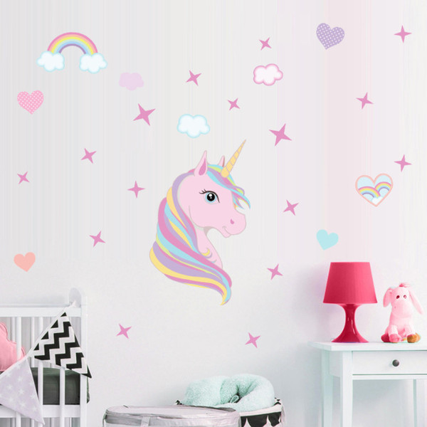 Animals Wall Stickers for Kids Rooms Nursery Rooms Baby Home Decor Poster Unicorn Cartoon Horse Wall Decals