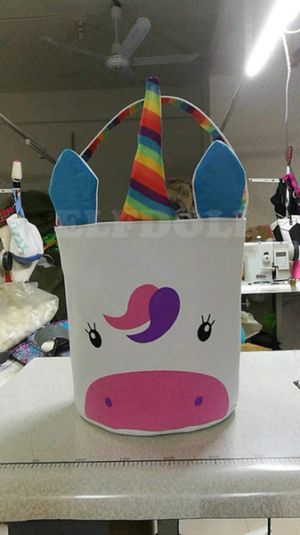 INS Burlap Easter Bunny Baskets DIY Rabbit Bags Unicorn Storage Bag Jute Unicorn Ears Basket Easter Gift Bag Unicorn Ears Put Easter Eggs