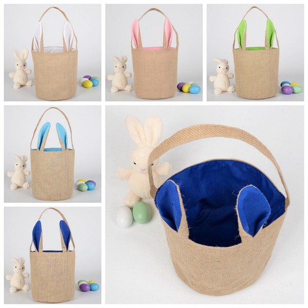 Burlap Easter Baskets Personalized Easter Bunny Buckets Bunny Ears Bucket Gift Bag Egg Organizer 5 Colors Free Shipping DHW1981