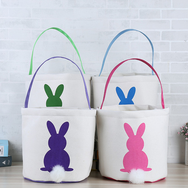 Easter Rabbit Basket Easter Bunny Bags Rabbit Printed Canvas Tote Bag Egg Candies Baskets 4 Colors